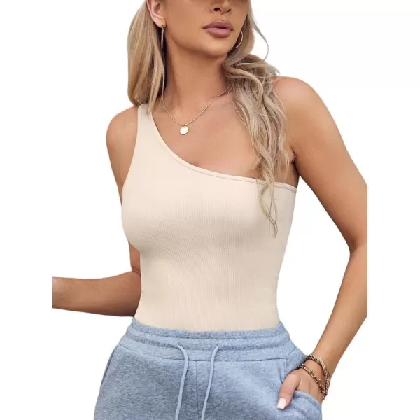imageCUPSHE Bodysuit for Women Tummy Control Shapewear Sleeveless OneShoulder Neck Slimmer Body Shaper Tank TopOffwhite