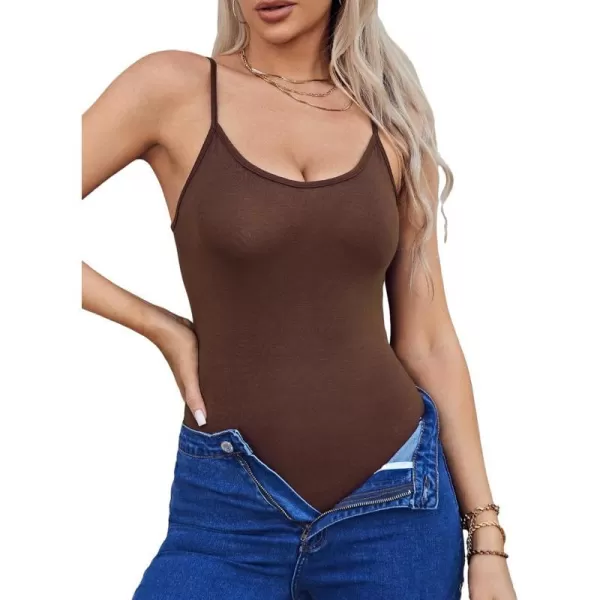 imageCUPSHE Bodysuit for Women Tummy Control Shapewear Sleeveless Sexy Deep Scoop Neck Slimmer Body Shaper Tank TopBrown