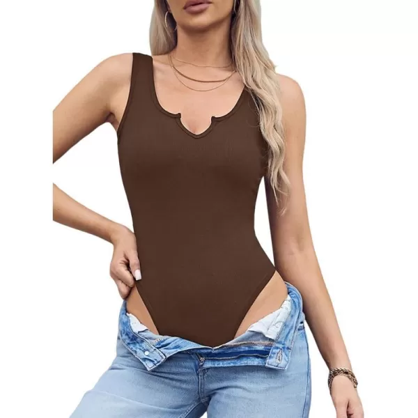 imageCUPSHE Bodysuit for Women Tummy Control Shapewear Sleeveless Sexy V Neck Slimmer Body Shaper Tank TopBrown