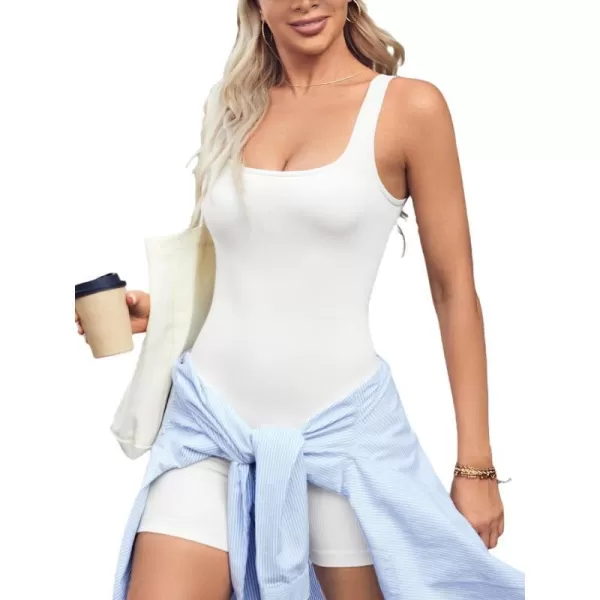 imageCUPSHE Bodysuit for Women Tummy Control Shapewear Sleeveless Square Neck Short Pants Slimmer Body Shaper Tank TopBlack