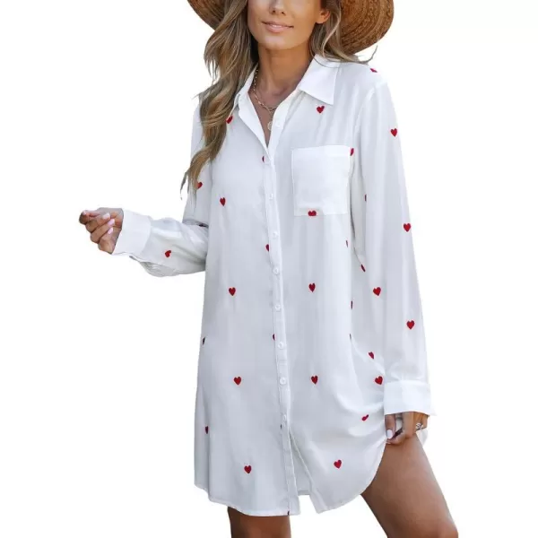 imageCUPSHE Dress Button Down Shirt Dress Long Sleeve Blouse Top Leopard PrintWhite Heart