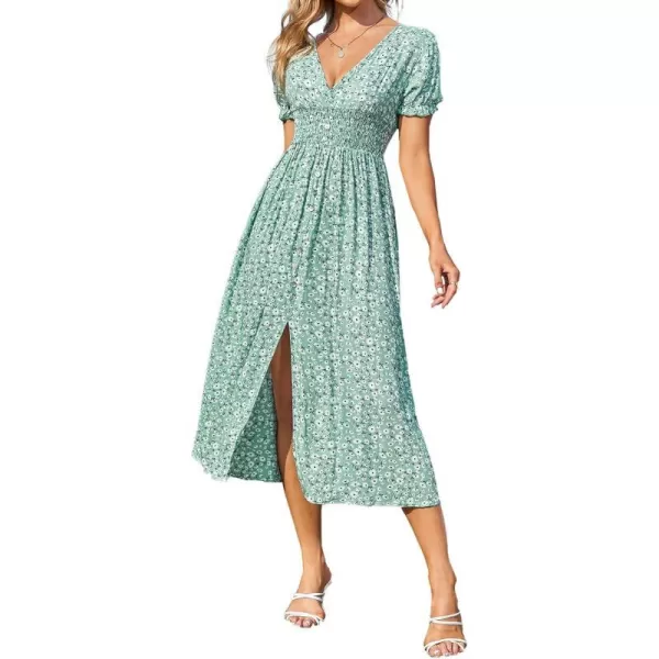 imageCUPSHE Dress for Women Maxi Dress Short Sleeve Plunge A Line Pull Over V Neck SmockingGreen
