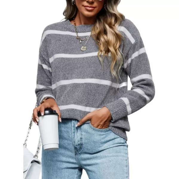 imageCUPSHE Dropped Shoulder Sweater for Women Casual Long Sleeve Round Neck Stripe Pullover Relaxed FitStripe