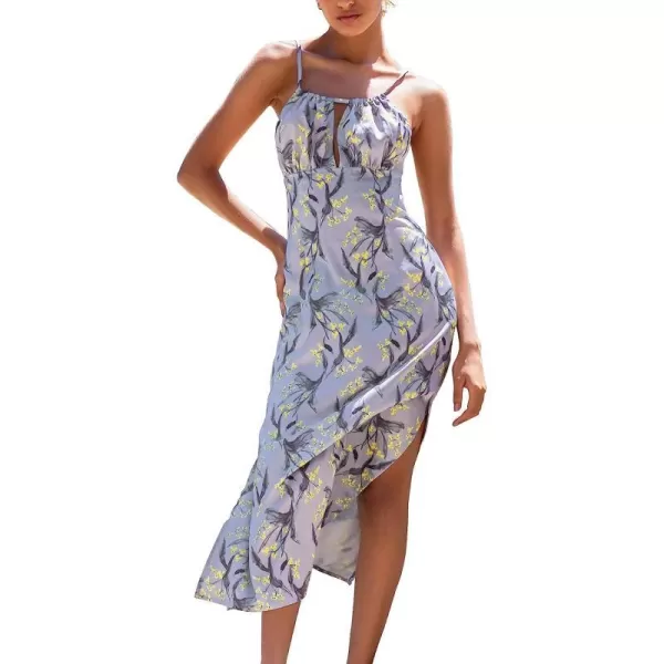 imageCUPSHE Floral Dress for Women Keyhole Sleeveless Backless Mid Calf DressMulticoloured