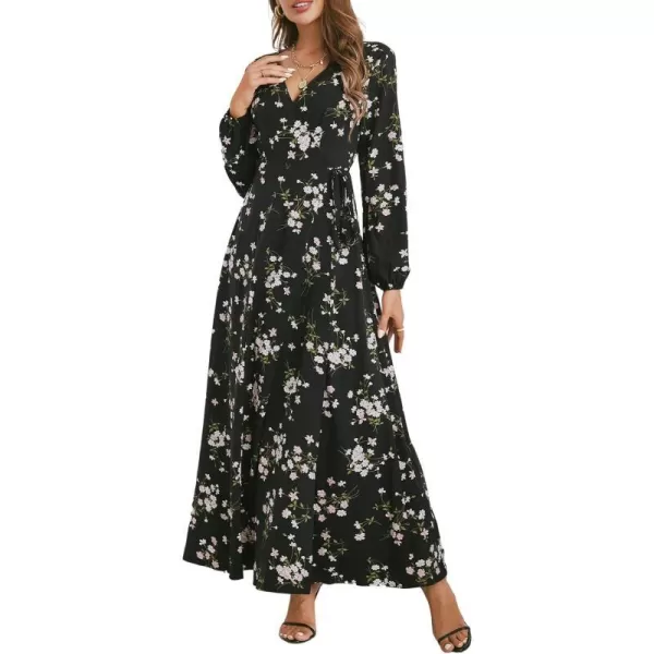 imageCUPSHE Floral Print Maxi Dresses for Women Aline Long Sleeves Fall High Slit Wrap DressWhite Floral