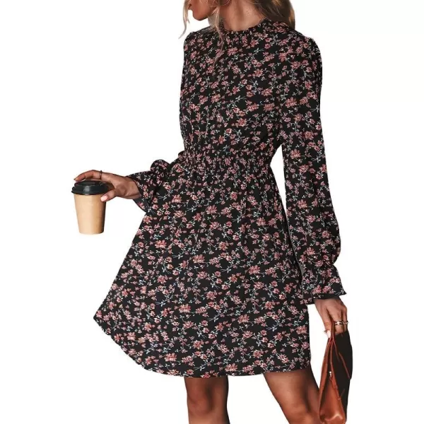 imageCUPSHE Leopard Mini Dresses for Women Aline Long Sleeves Fall Tiered Flowying DressBlack