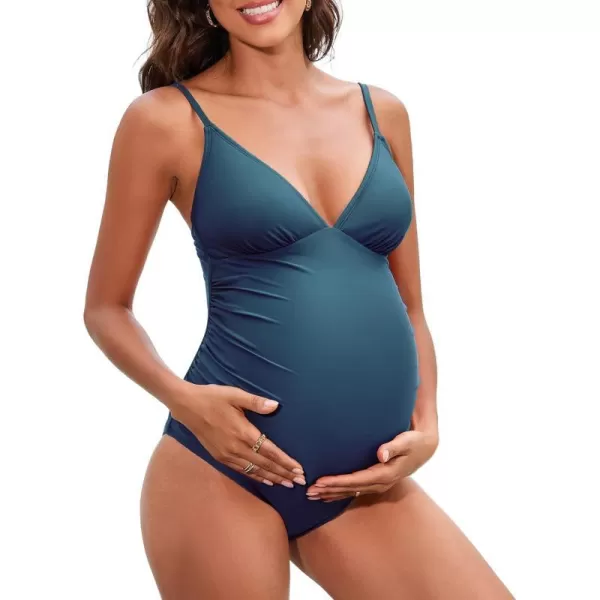 imageCUPSHE Maternity Swimsuit for Women One Piece Swimsuits Pregnancy Swimwear Spaghetti Straps Ruched AdjustableDark Blue