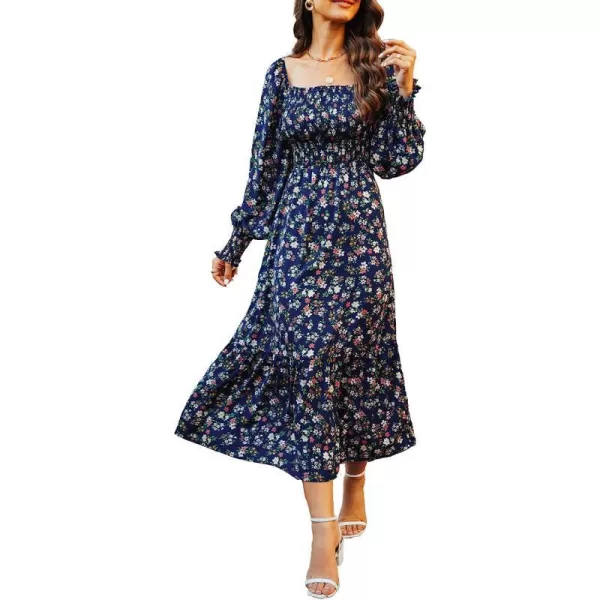 imageCUPSHE Maxi Dresses for Women Aline Long Sleeves Fall Square Neck Smocked Flowy DressMulticoloured