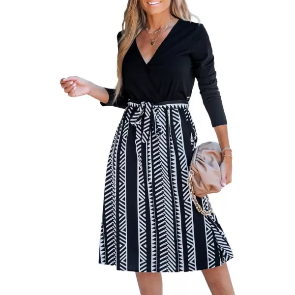 imageCUPSHE Paisley Print Belted Dress Short Sleeves Crew Neck Dresses Casual SummerBlackv Neck