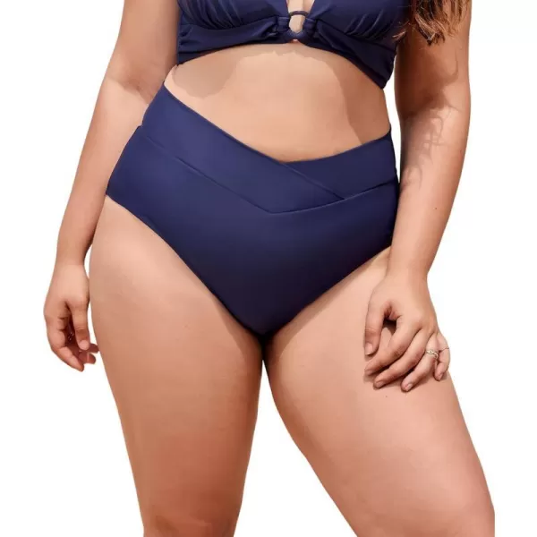 imageCUPSHE Plus Size Swimsuit Bikini Bottom Swimwear High Waisted Crisscross BandPurple