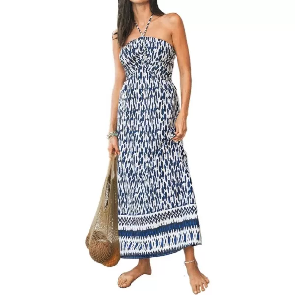 imageCUPSHE Print Halter Maxi Dress Aline Sleeveless Summer DressNavy Floral