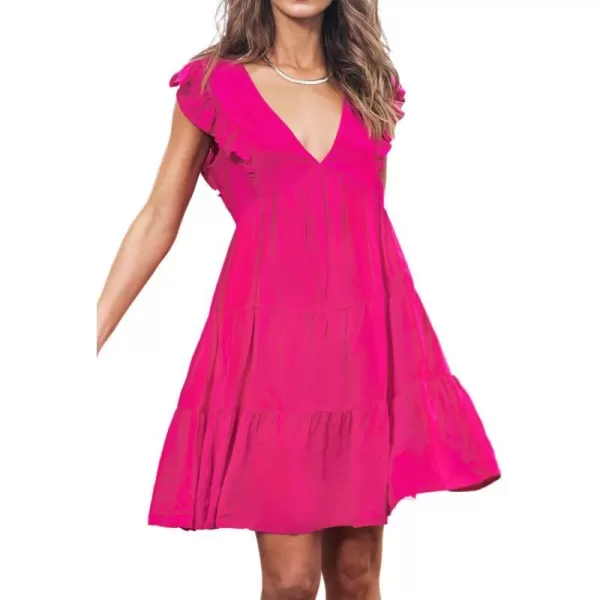 imageCUPSHE Ruffled VNeck Babydoll Dress Sleeveless Dresses for Women Casual SummerRed