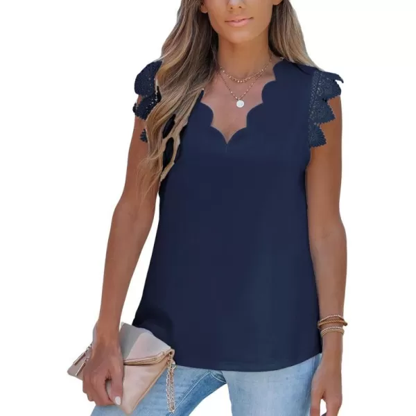 imageCUPSHE Scalloped VNeck Top Sleeveless Tank Shirts Lace Shirts CasualNavy