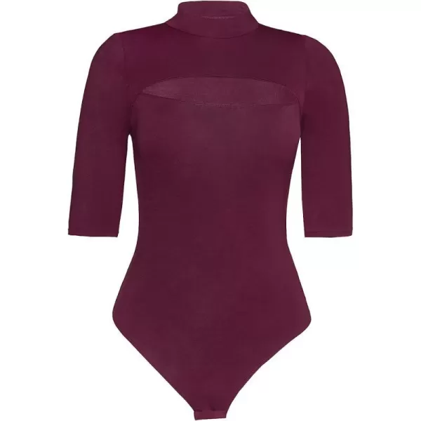 imageCUPSHE Shapewear for Women High Neck Cut Out Bodysuit with Half SleeveBurgundy