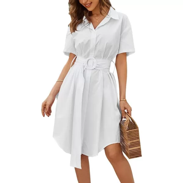 imageCUPSHE Shirt Dress for Women White Midi Tunic Shift Button Down Belt Short SleevesWhite