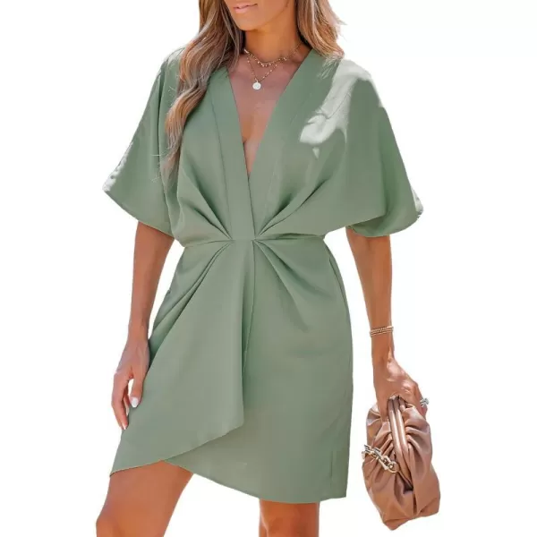 imageCUPSHE Short Dolman Sleeve Dress V Neck Dress Flounce Front Dressing Casual DatingGreen