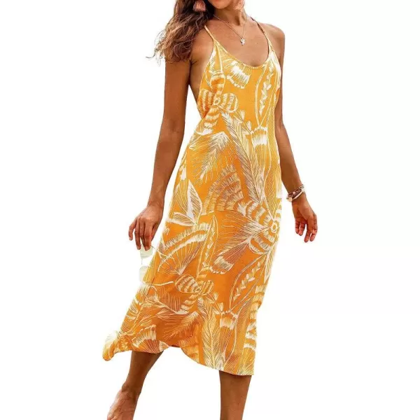 imageCUPSHE Summer Women Floral Yellow Slip Dress Maxi Maxi V Neck Vacation Beach Dress Fitted WaistYellow