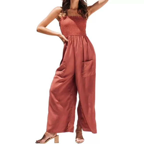 imageCUPSHE Summer Women Slip Ruching Smocked Jumpsuit Pants Square Neck Speghetti Straps Loose Waisted MaxiOrange