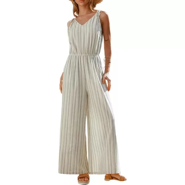 imageCUPSHE Summer Womens V Neck Striped Tie Straps Maxi Romper Sleeveless Wide Leg Overalls Long Casual JumpsuitBeige Striped