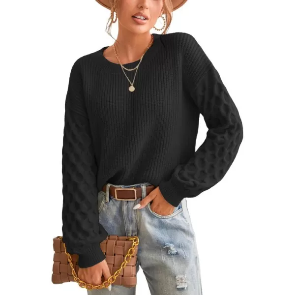 imageCUPSHE Sweater for Women Cable Knit Crew Neck Long Sleeves Fashion Casual Pullover Sweater TopsBlack
