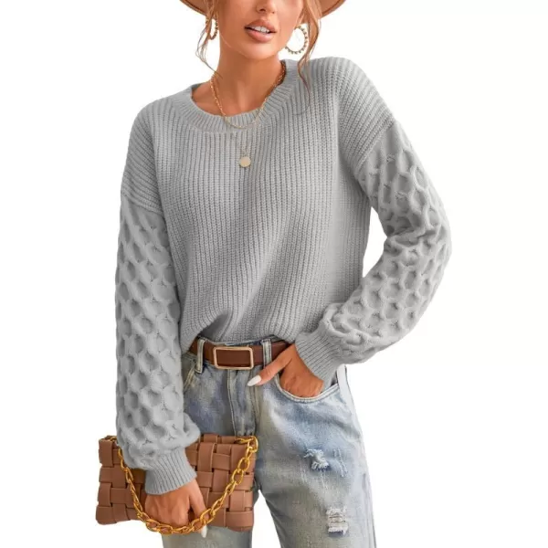 imageCUPSHE Sweater for Women Cable Knit Crew Neck Long Sleeves Fashion Casual Pullover Sweater TopsGray