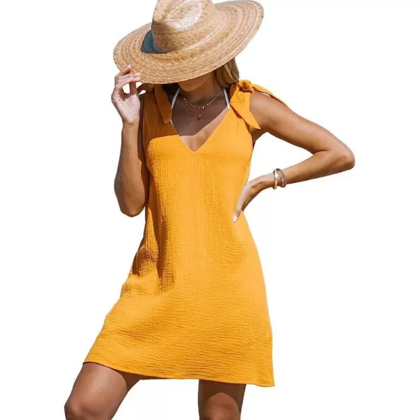 imageCUPSHE Tie Strap VNeck Cotton Dress Sleeveless Straps Dresses Casual SummerYellow