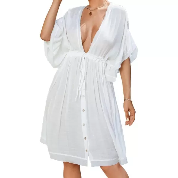 imageCUPSHE White Cover Up Dress for Women Tunic Sheer Flowy Swing Mid LengthWhite