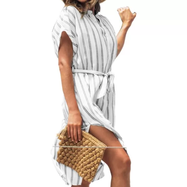 imageCUPSHE Women Belted Striped CoverUp Dress Casual Summer Buttonfront Closures Short Sleeve Cover UpBlack Stripes