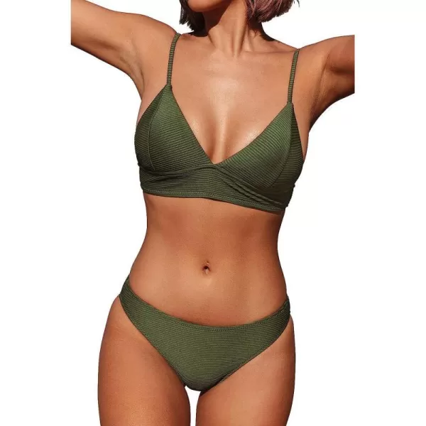 imageCUPSHE Women Bikini Set Solid Color Sexy Triangle Two Piece SwimsuitArmy Green