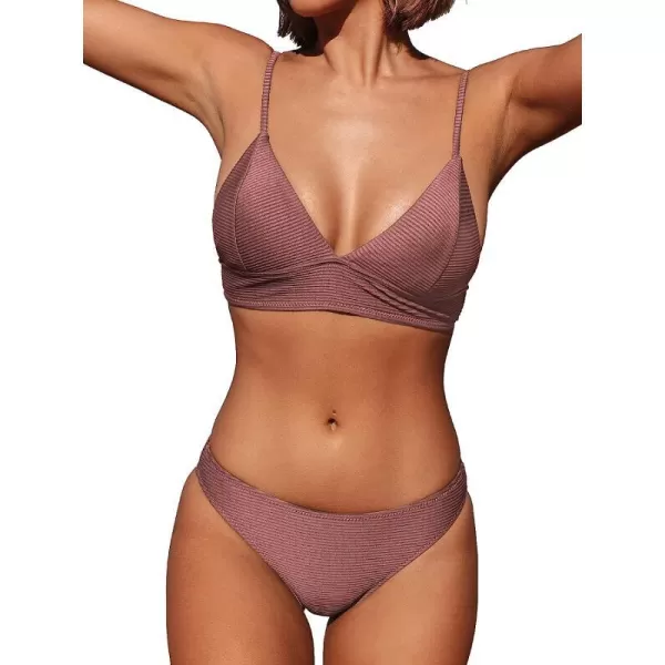 imageCUPSHE Women Bikini Set Solid Color Sexy Triangle Two Piece SwimsuitBrick Red