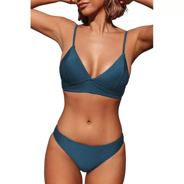 imageCUPSHE Women Bikini Set Solid Color Sexy Triangle Two Piece SwimsuitNavy