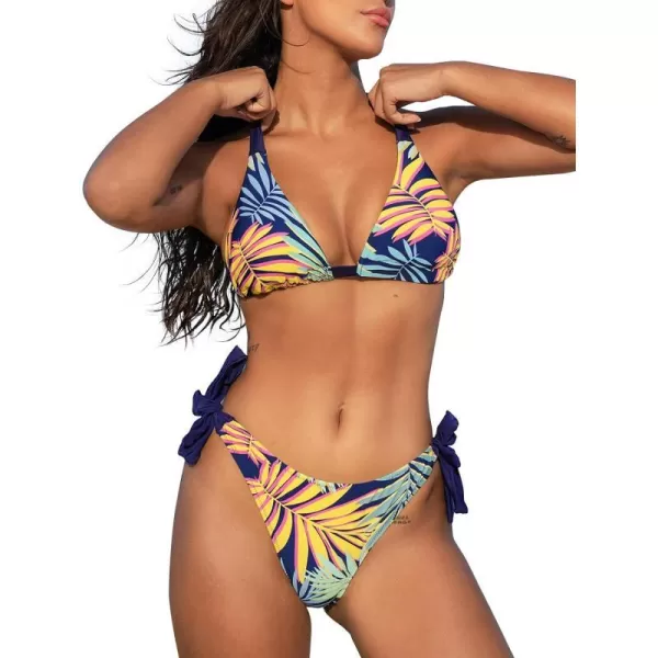 imageCUPSHE Women Bikini Set Swimwear Triangle Top Halter Tropical Print Tie Sides Low Waisted Bathing SuitsMulticolor