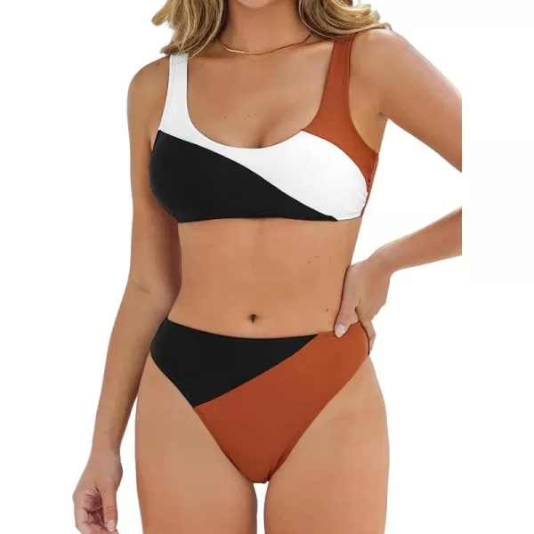 imageCUPSHE Women Bikini Set Two Piece Swimsuit Tank Top High Waisted BottomBlackWhiteBrown