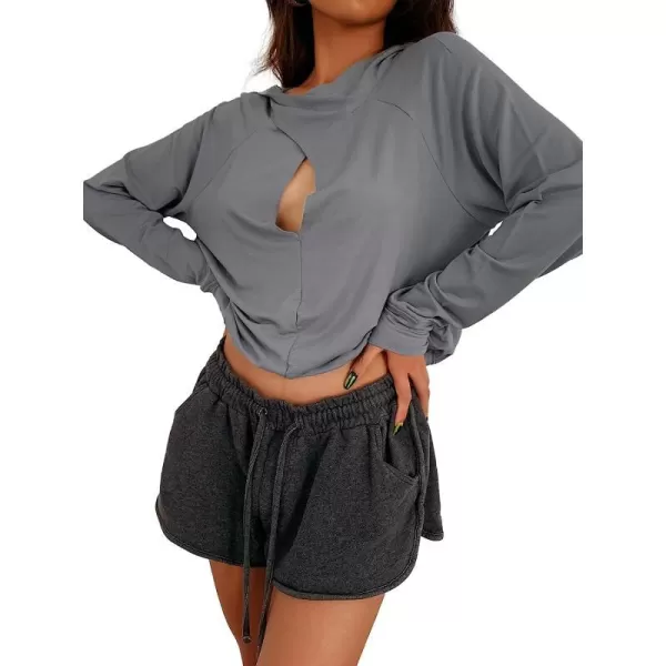 imageCUPSHE Women Black Cut Out Front Hoodie Casual Long Sleeve SweatshirtGrey