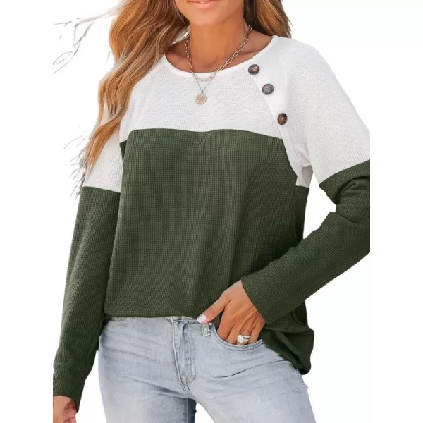imageCUPSHE Women Blouses Colorblock Button Raglan Sleeve Tops Long Sleeves ShirtsGreen