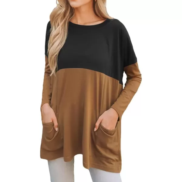 imageCUPSHE Women Blouses Colorblock OneShoulder Longline Tee Long Sleeves Shirts with PocketsBlack