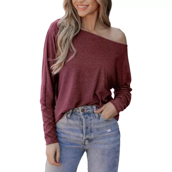 imageCUPSHE Women Blouses Grape OneShoulder Gigot Sleeve Tee Long Sleeves TopsWine