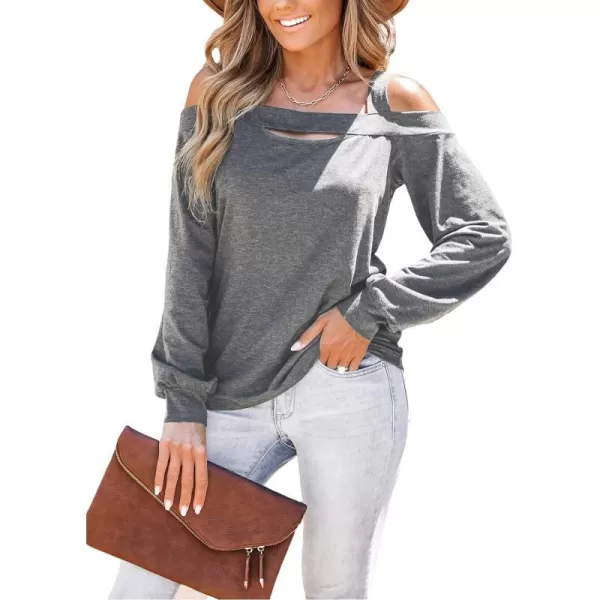 imageCUPSHE Women Blouses Onyx Cutout OpenShoulder Tops OpenShoulder Long Sleeves ShirtsGrey