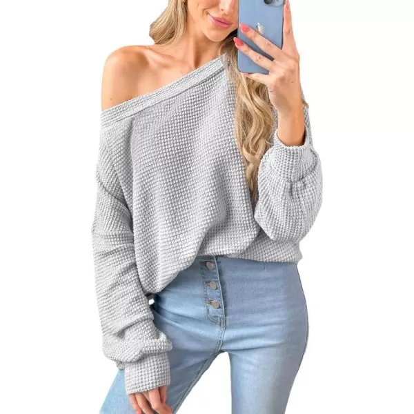 imageCUPSHE Women Blouses Ribbed OneShoulder Sweater Tops Long Sleeves ShirtsGrey
