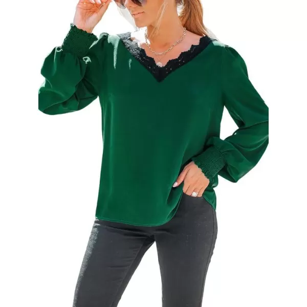 imageCUPSHE Women Blouses VNeck Lace Trims Top Long Ballon Sleeve Shirt DressyGreen