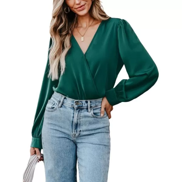 imageCUPSHE Women Bodysuits Party Mode Surplice Neck Long Sleeve Bodysuit Long Sleeves Sexy CasualGreen