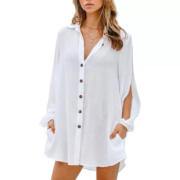 imageCUPSHE Women ButtonFront Shirt Long Sleeves Tops V Neck ShirtsWhite