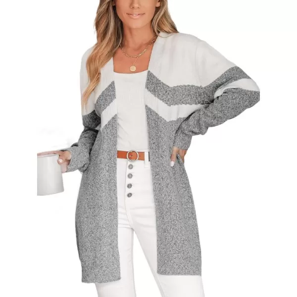 imageCUPSHE Women Cardigans Colorblock OpenFront Ribbed Long Sleeves KnitGrey