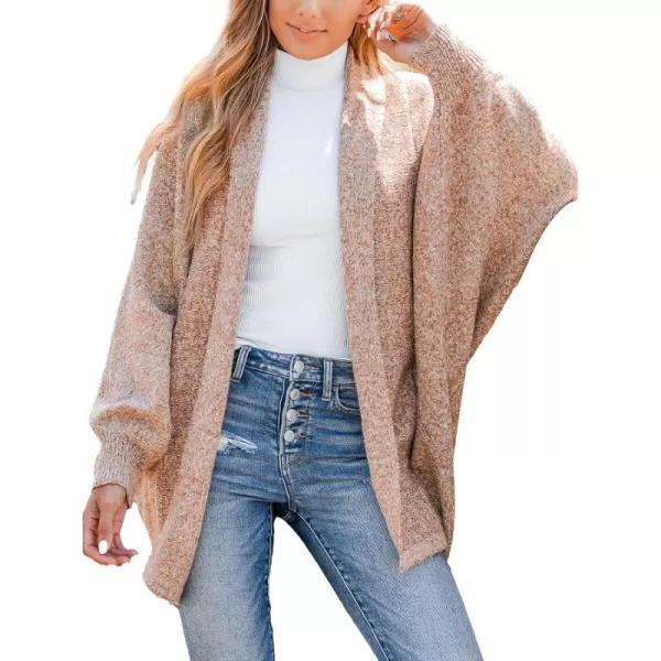 imageCUPSHE Women Cardigans OpenFront Marled Knit Bishop Sleeve Long Sleeves Knit Cardigan Sweater CasualBrown