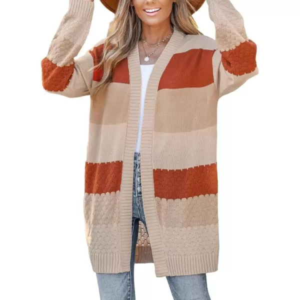 imageCUPSHE Women Cardigans Sweater Hollow Knit V Neck Sweater Casual Tops Long Lantern SleevesBeige Striped