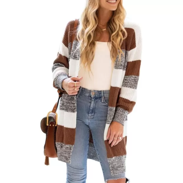 imageCUPSHE Women Cardigans Sweater Knit Striped Sweater Casual Tops Long SleevesWhite Striped
