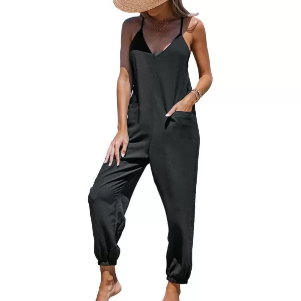 imageCUPSHE Women Casual Adjustable Cami Straps Overalls Summer VNeck JoggersBlack