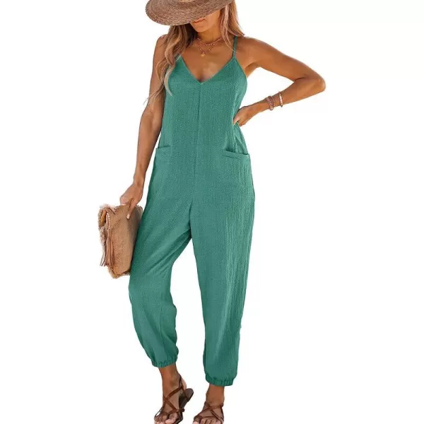 imageCUPSHE Women Casual Adjustable Cami Straps Overalls Summer VNeck JoggersGreen