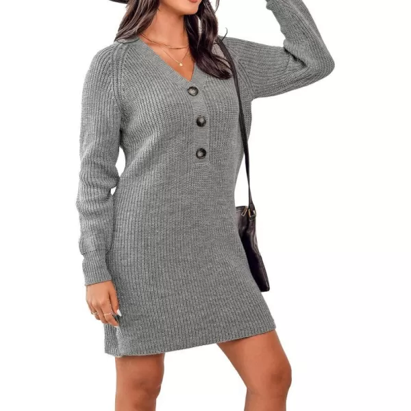 imageCUPSHE Women Casual Button Down VNeck Sweater Dress Winter Long Sleeve Knit Midi DressesSand