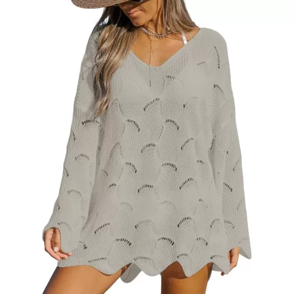 imageCUPSHE Women Casual Cut Out Swim Cover Up Drop Shoulder Long Sleeve VNeck CoverUpsBrown